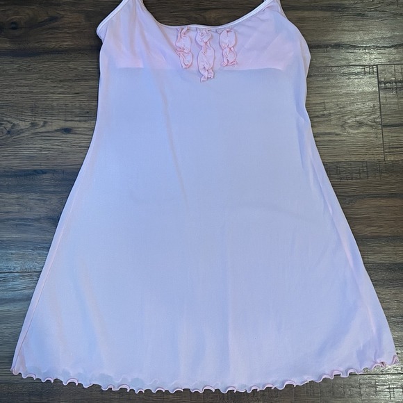 La Senza Mesh Pink Slip Dress Ruffle Sleeveless Lettuce Trim Y2K Coquette Small - Picture 3 of 10